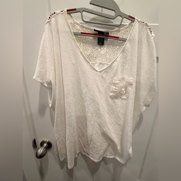 Lane Bryant Tops - Lane Bryant White Crochet-Back Short Sleeve Top